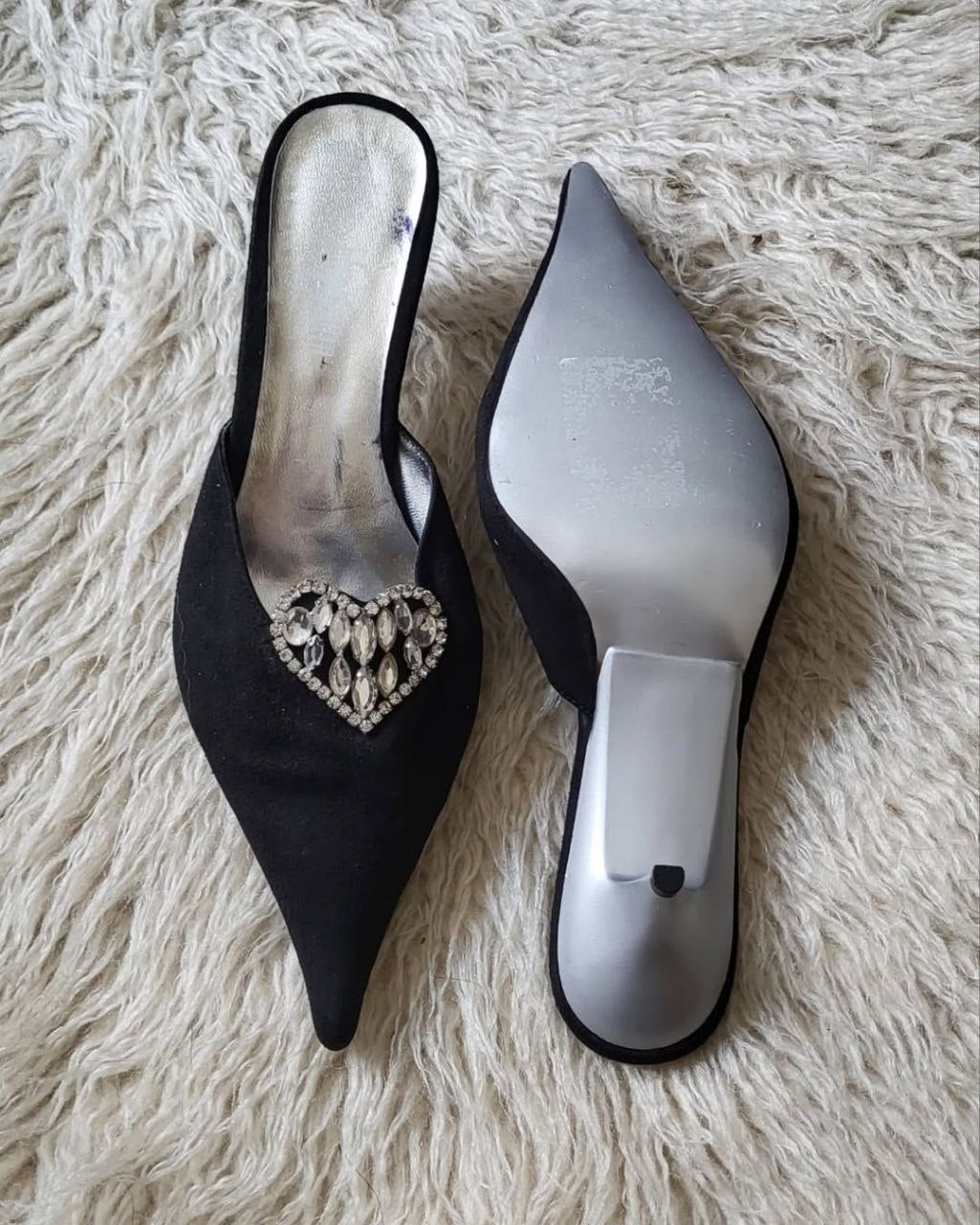 Silver heart mules. Size 37