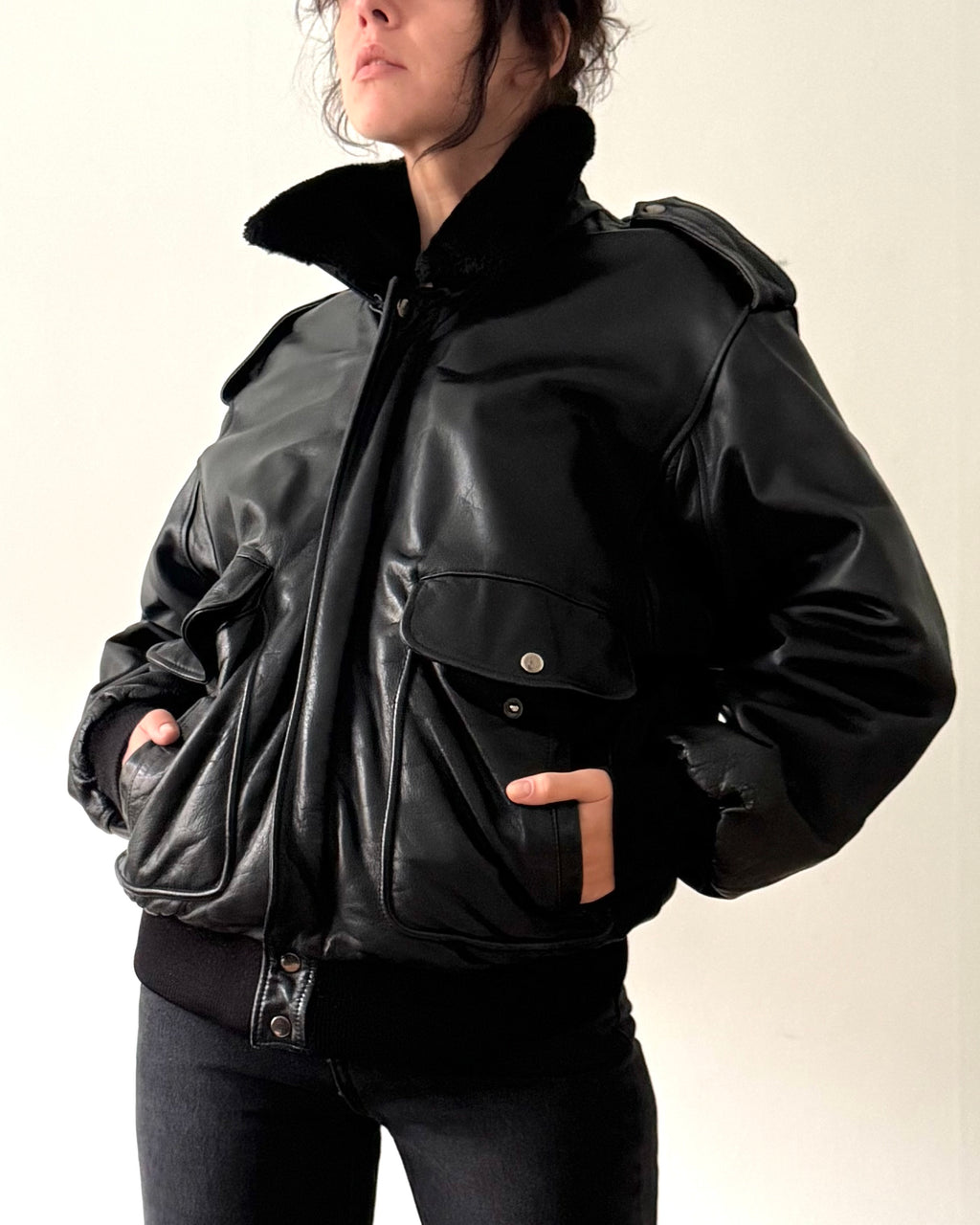 Leather bomber
