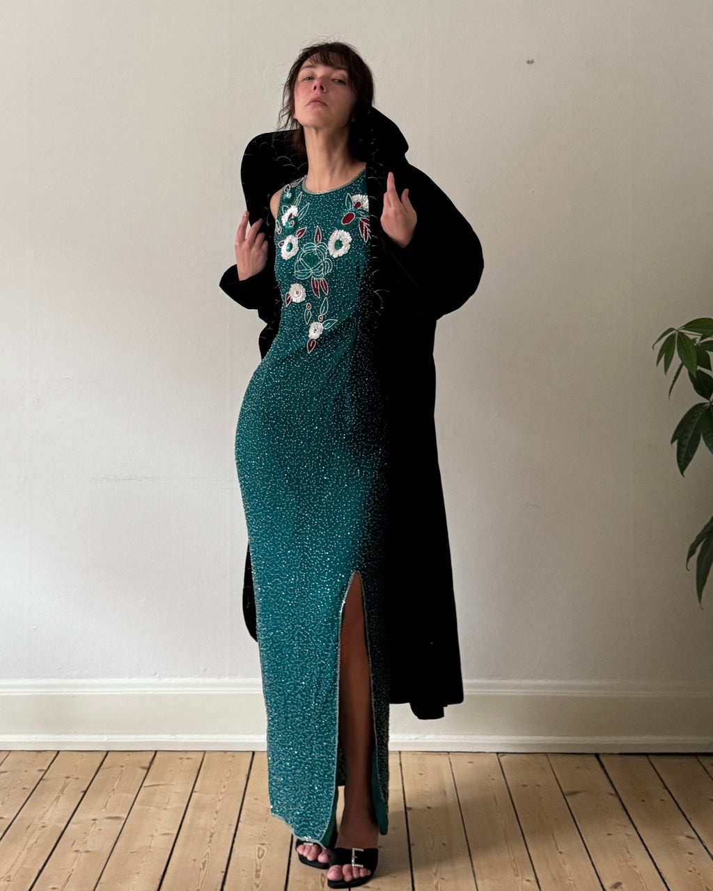 1990s turquoise silk