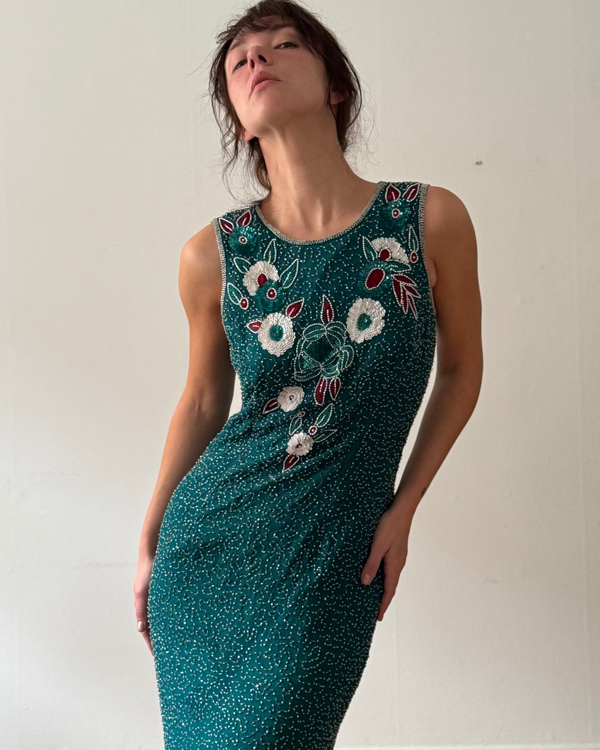 1990s turquoise silk