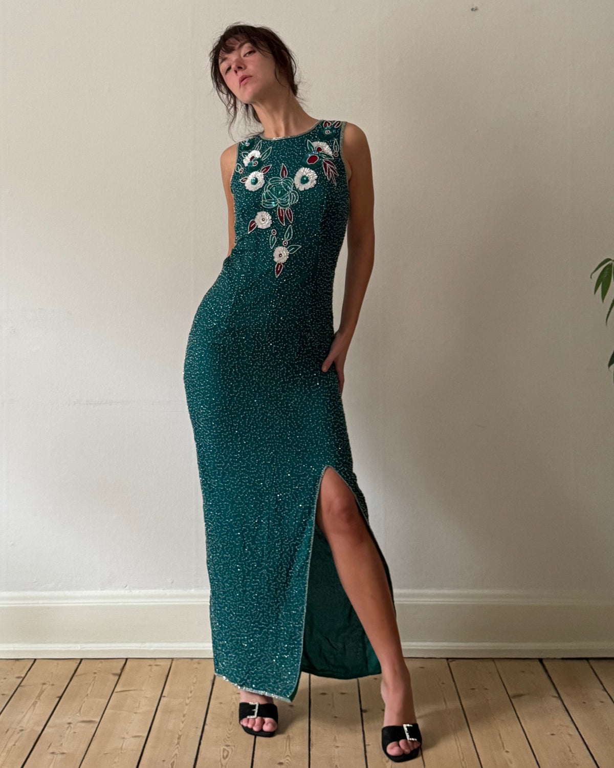 1990s turquoise silk