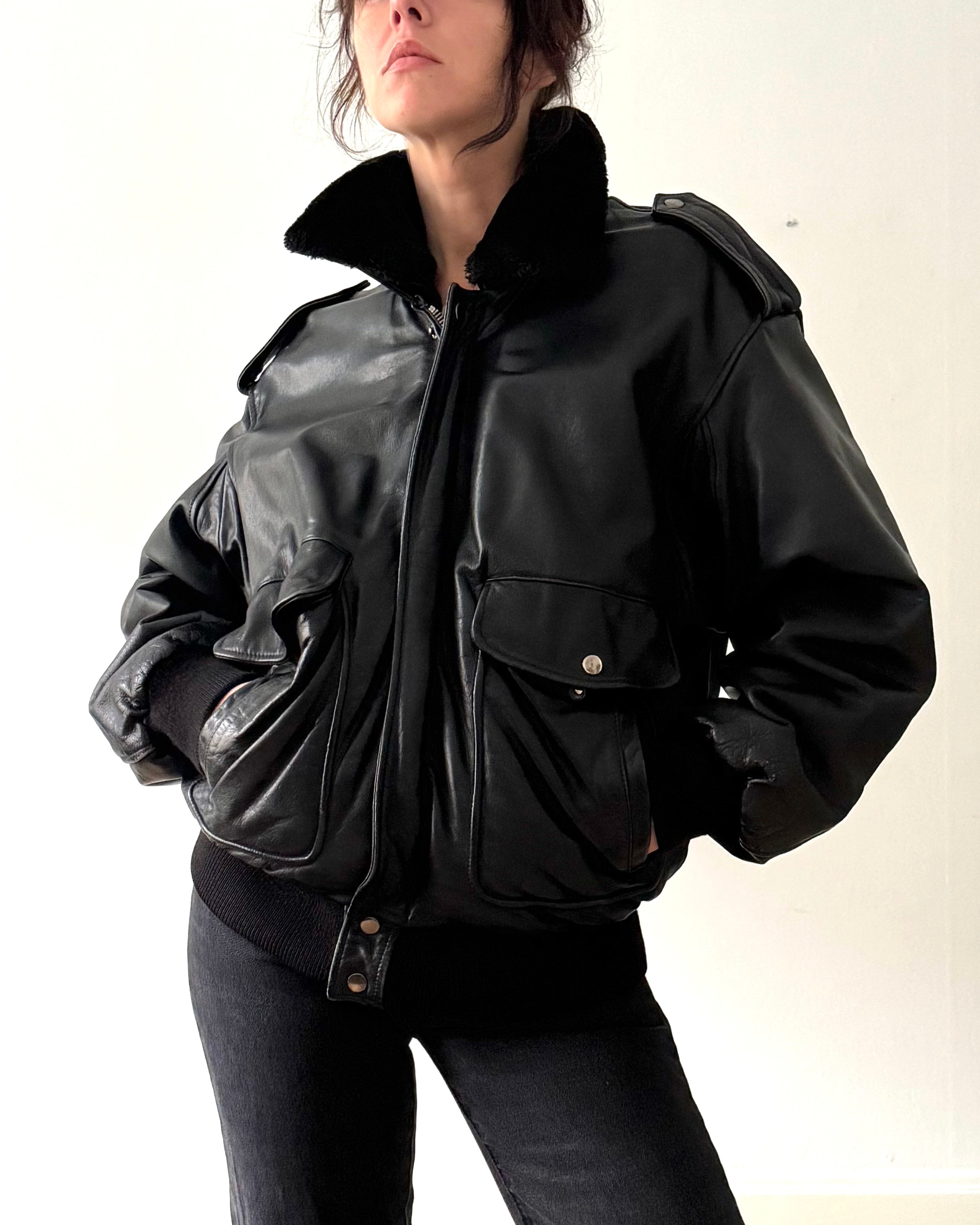 Leather bomber