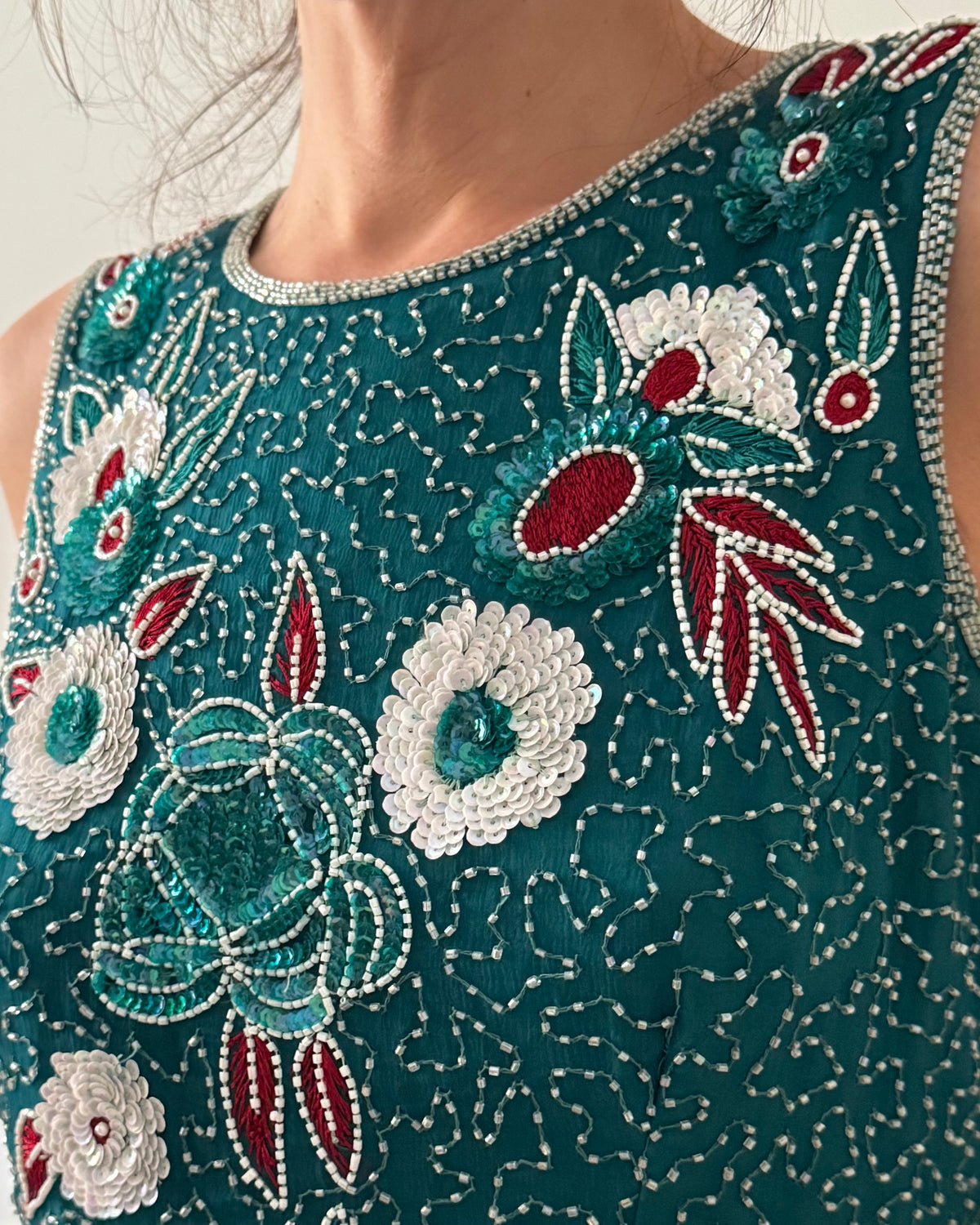 1990s turquoise silk