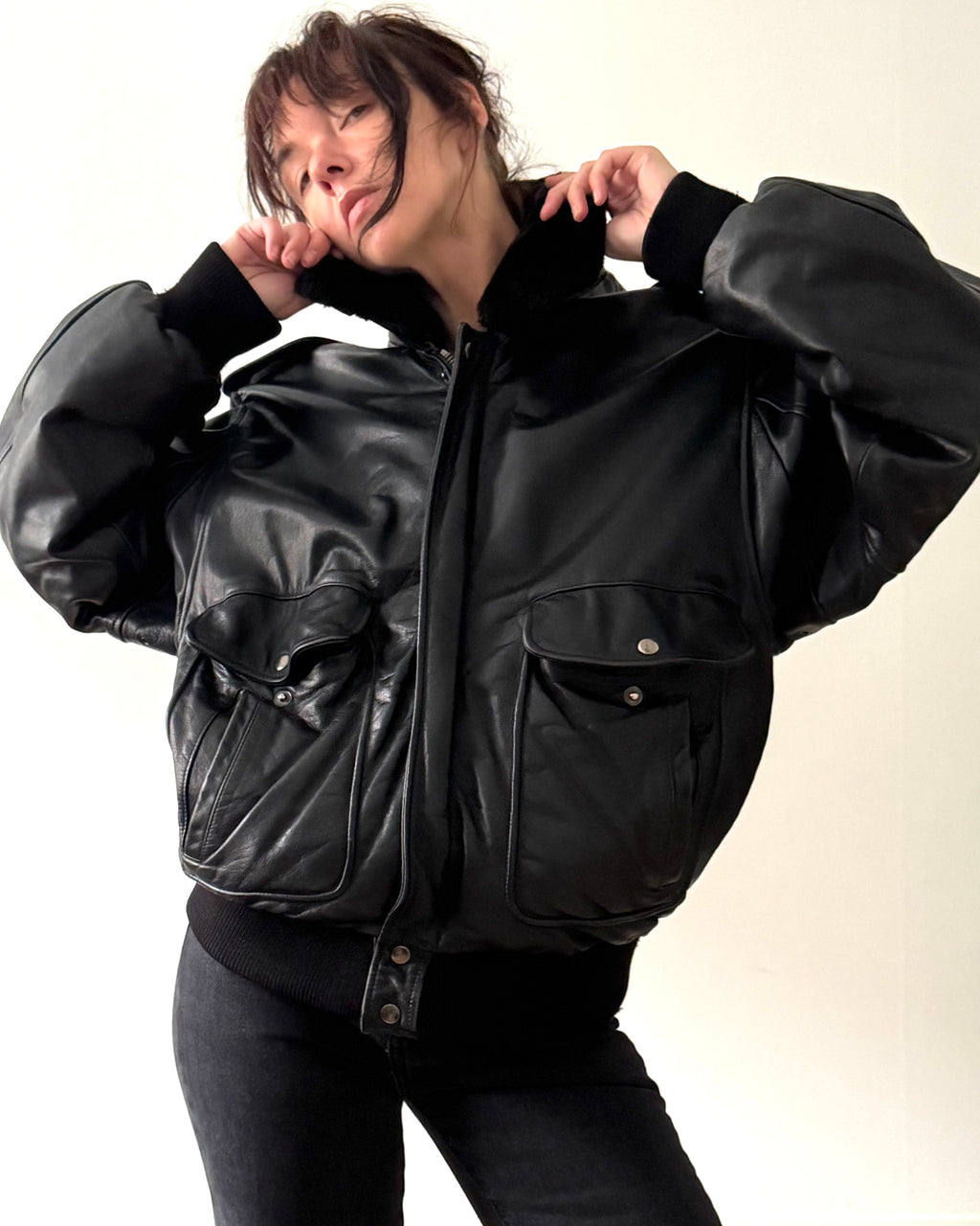 Leather bomber