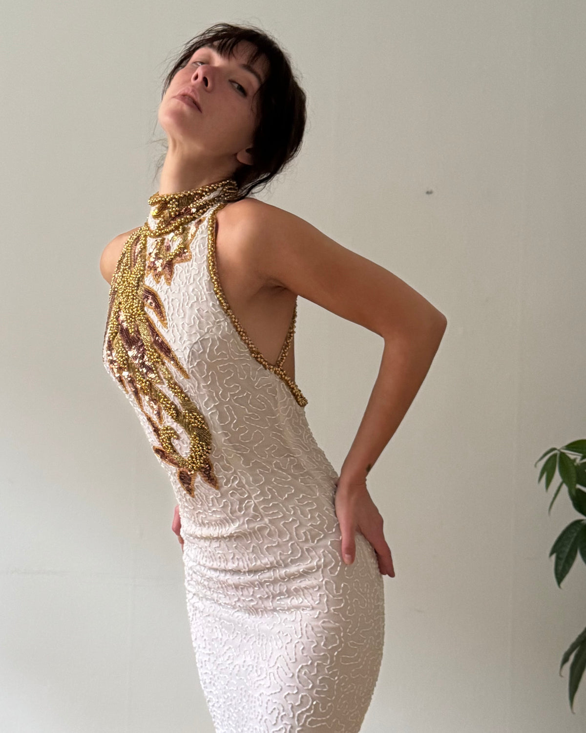 1990s gold halter silk