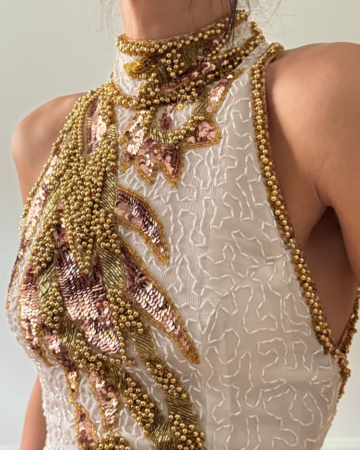 1990s gold halter silk