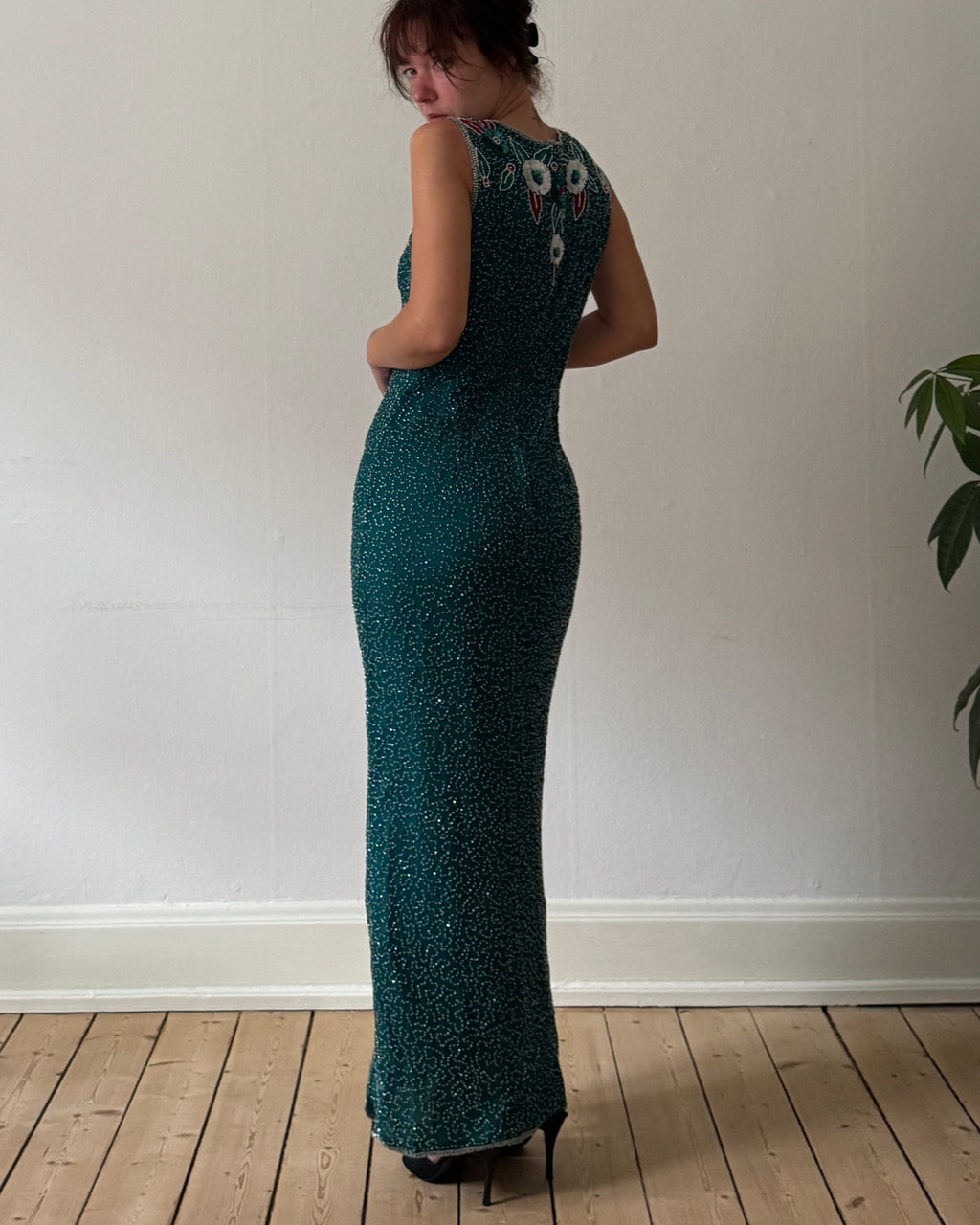 1990s turquoise silk
