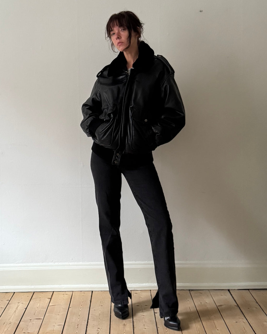 Leather bomber