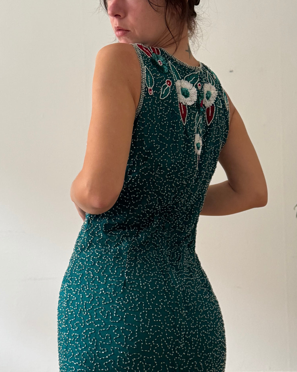 1990s turquoise silk