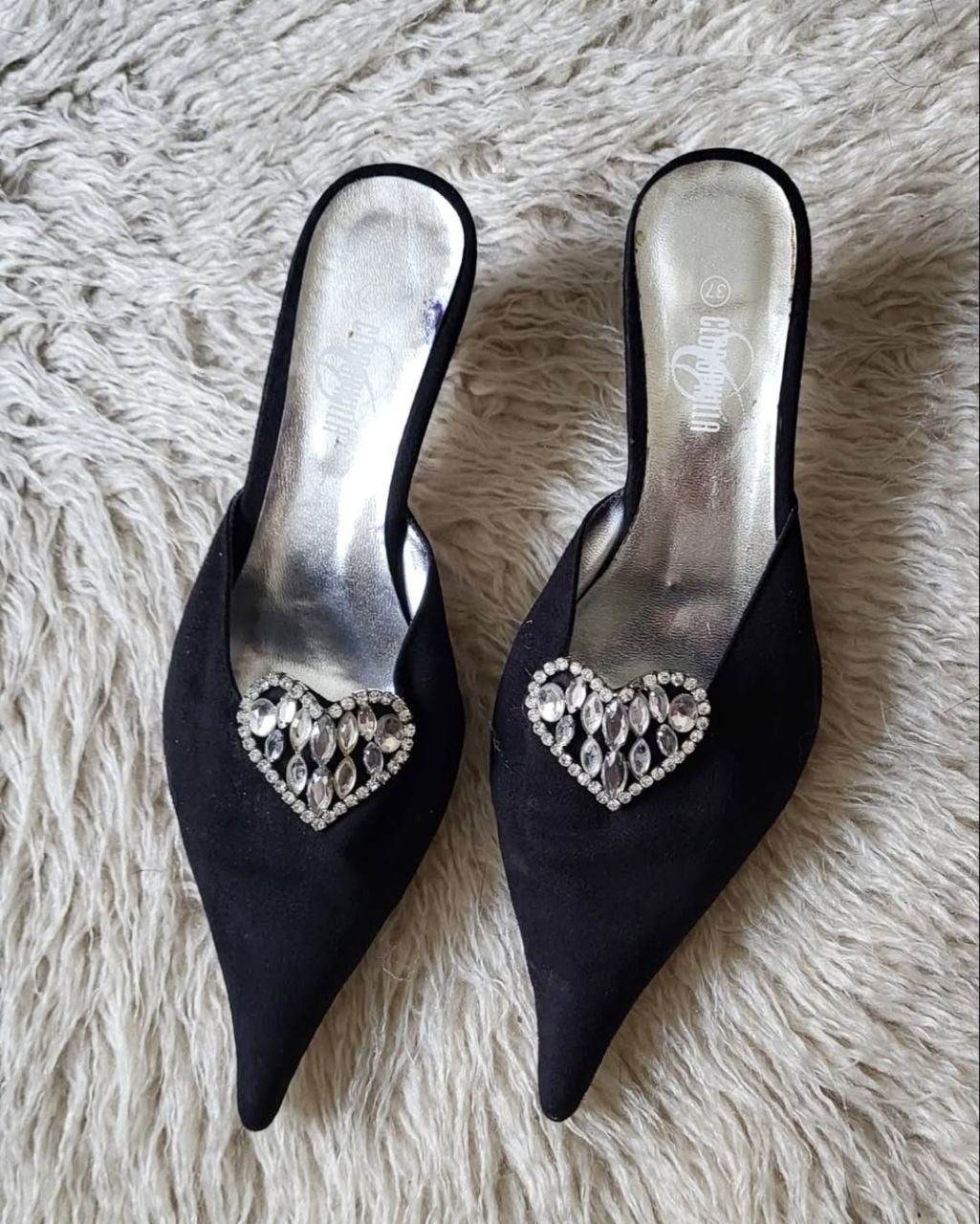 Silver heart mules. Size 37